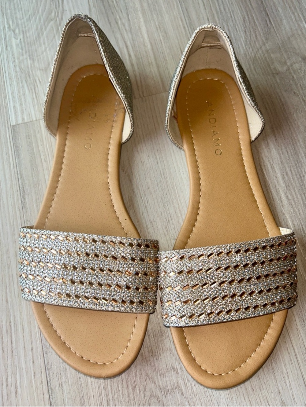 Andiamo Sparkle Open-Toe Women’s Sandals 7.5 Silver Gold Casual Metallic Glam